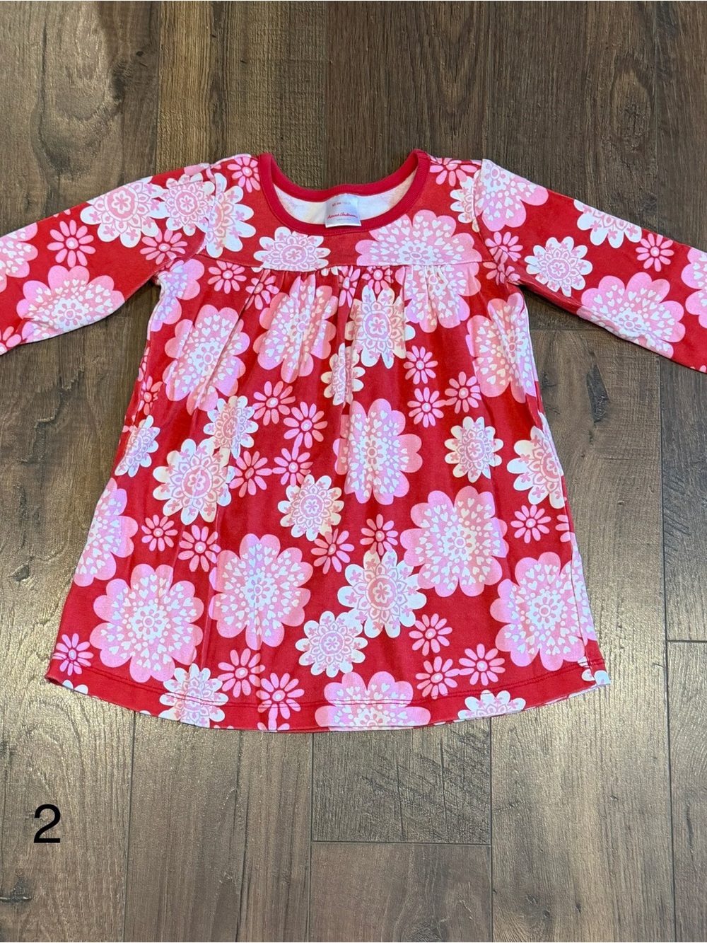 Hanna Andersson Girls' Red Floral Long-Sleeve Dress Top size 2